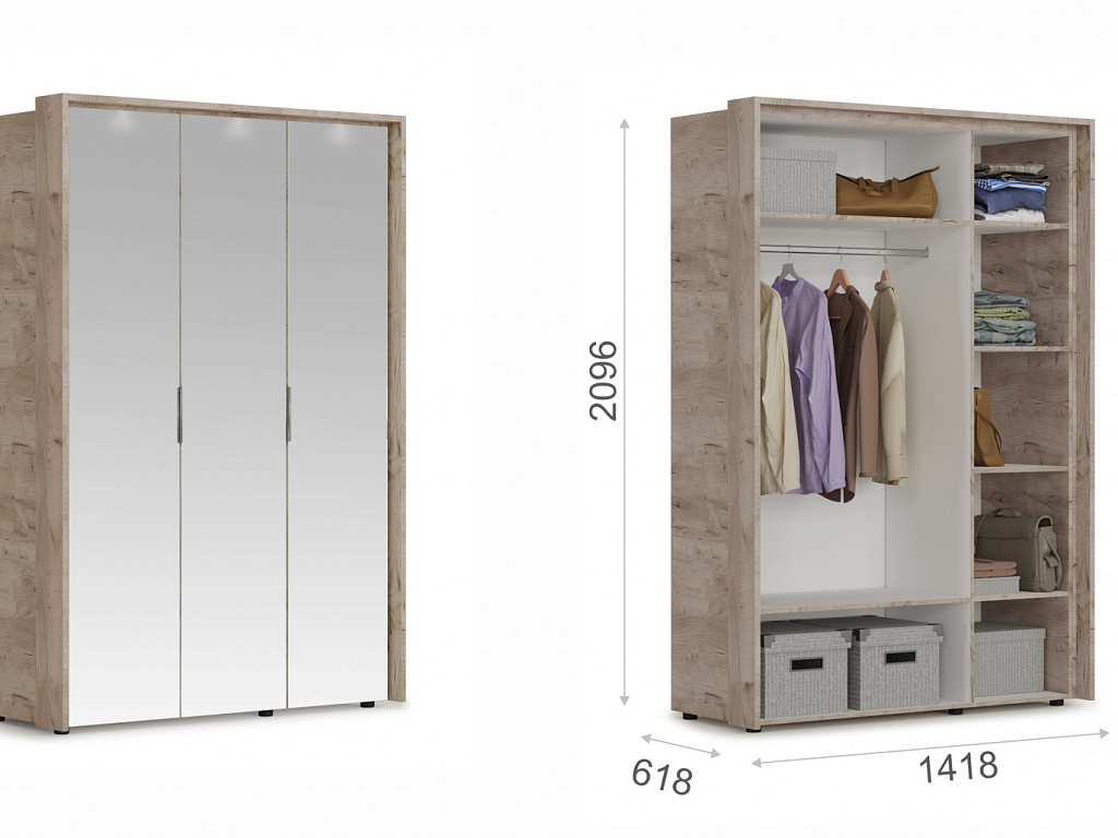 Распашной шкаф 3дв (3 зерк) с порталом   