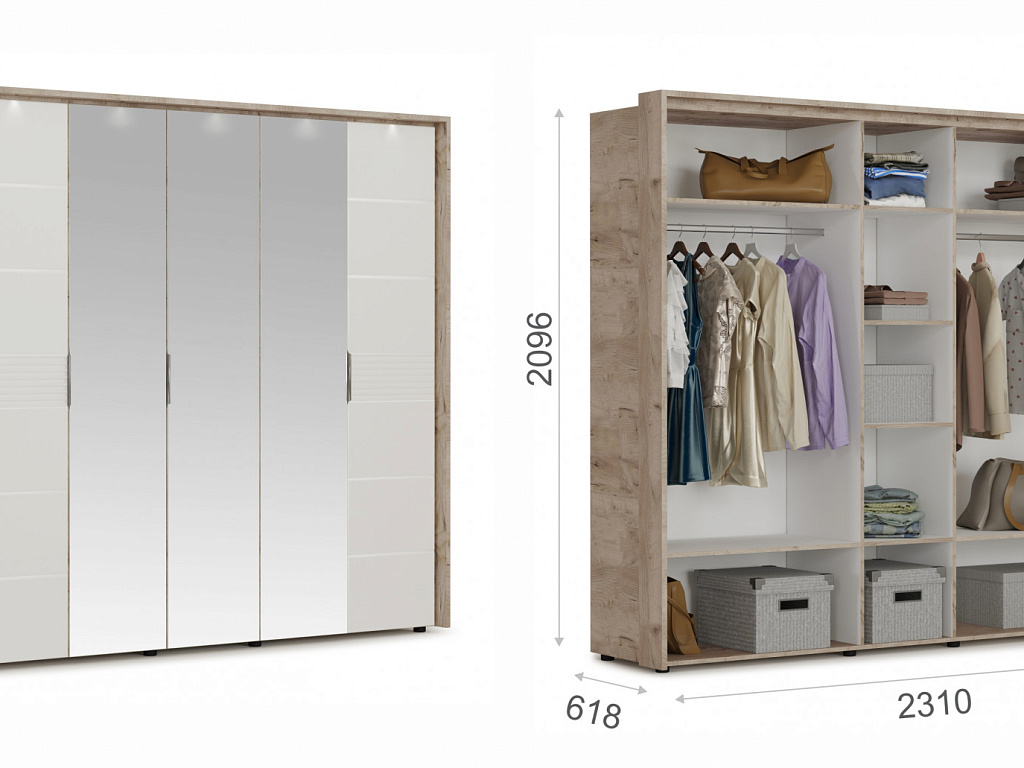 Распашной шкаф 5дв (ДЗЗЗД)   