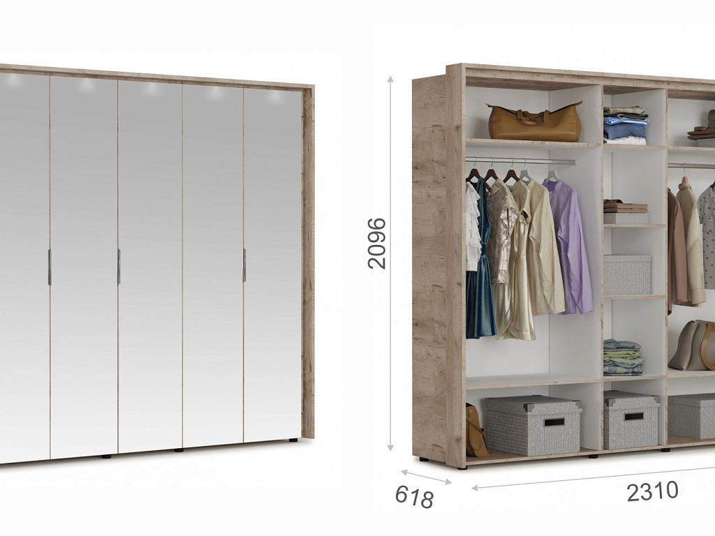 Распашной шкаф 5дв (5 зерк) с порталом   